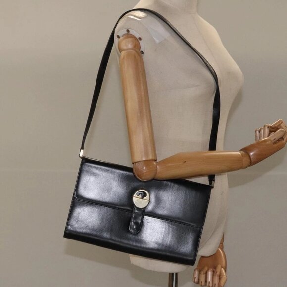 GUCCI Shoulder Bag Leather Black Auth - Picture 1 of 16